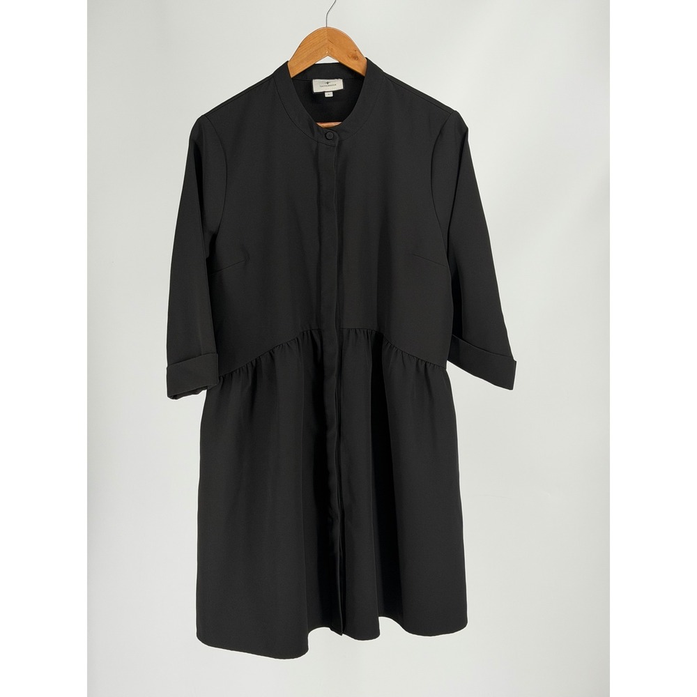 Tuckernuck Royal Shirt Dress Womens L Black Crepe 3/4 Sleeve